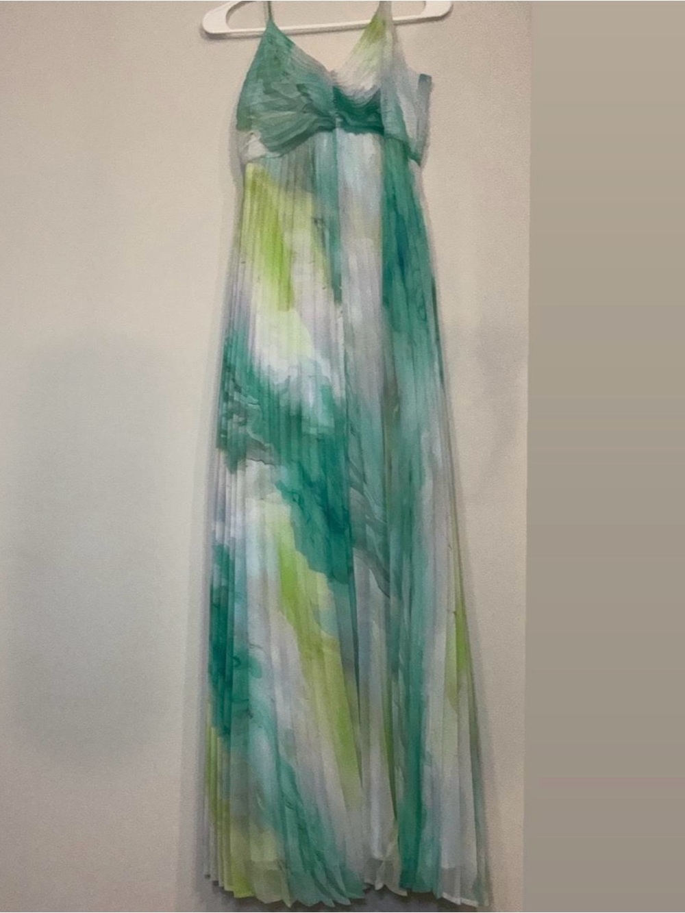 Express Green and White Pleated Maxi Dress